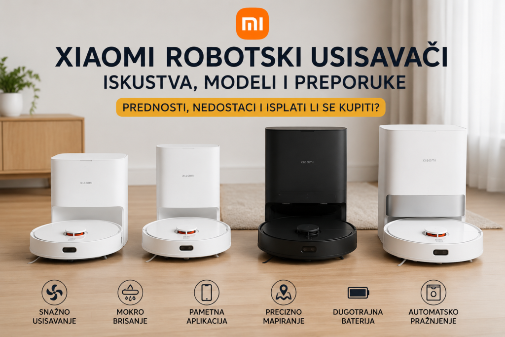 Xiaomi robotski usisavači s baznim stanicama i prikazom glavnih funkcija