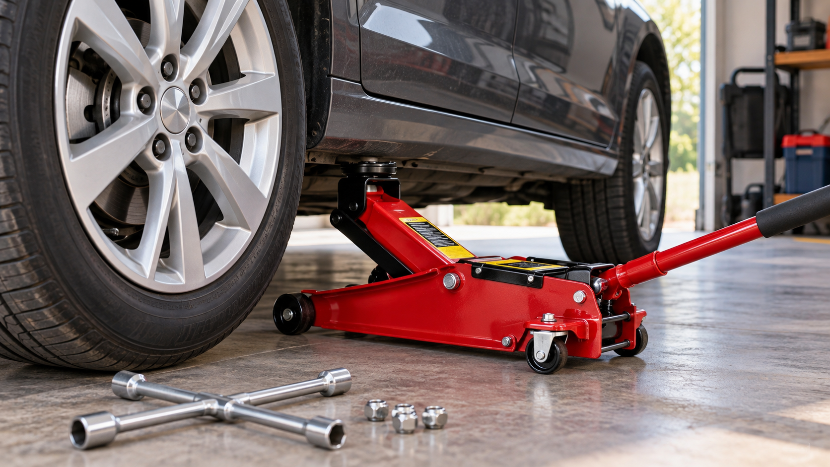 Dizalica za auto podiže osobni automobil u garaži